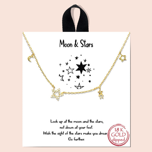 Moon and Stars Gold Inspirational Necklace on Gift Card