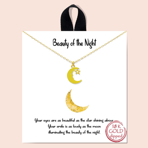 Beauty of the Night Moon Stars Gold Inspirational Necklace on Gift Card