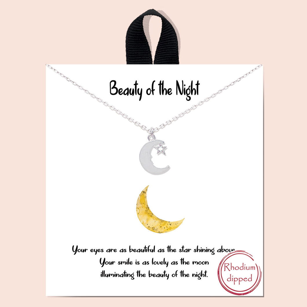 Beauty of the Night Moon Stars Silver Inspirational Necklace on Gift Card