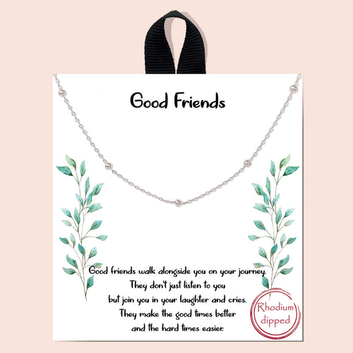 Good Friends Silver Inspirational Necklace on Gift Card