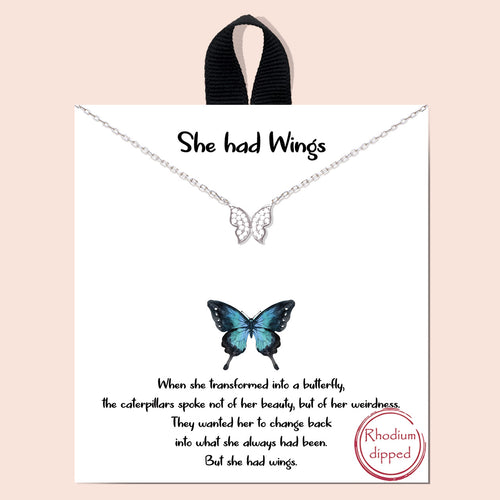 She Had Wings Silver Inspirational Necklace on Gift Card