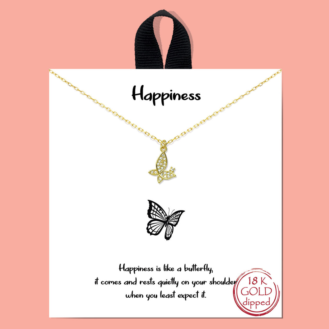 Happiness Butterfly Gold Inspirational Necklace on Gift Card