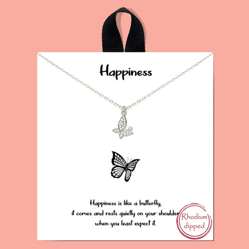 Happiness Butterfly Silver Inspirational Necklace on Gift Card