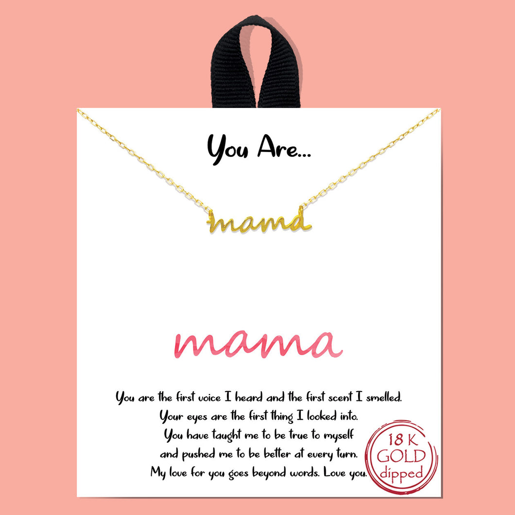 You Are MAMA Gold Inspirational Necklace on Gift Card