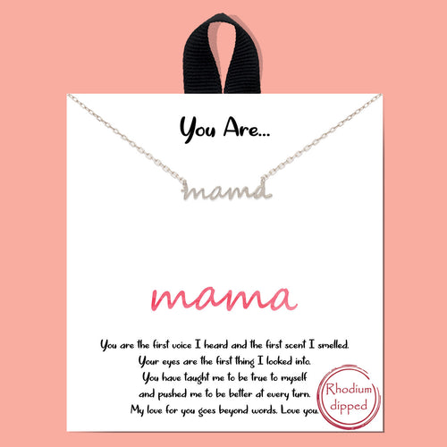 You Are MAMA Silver Inspirational Necklace on Gift Card