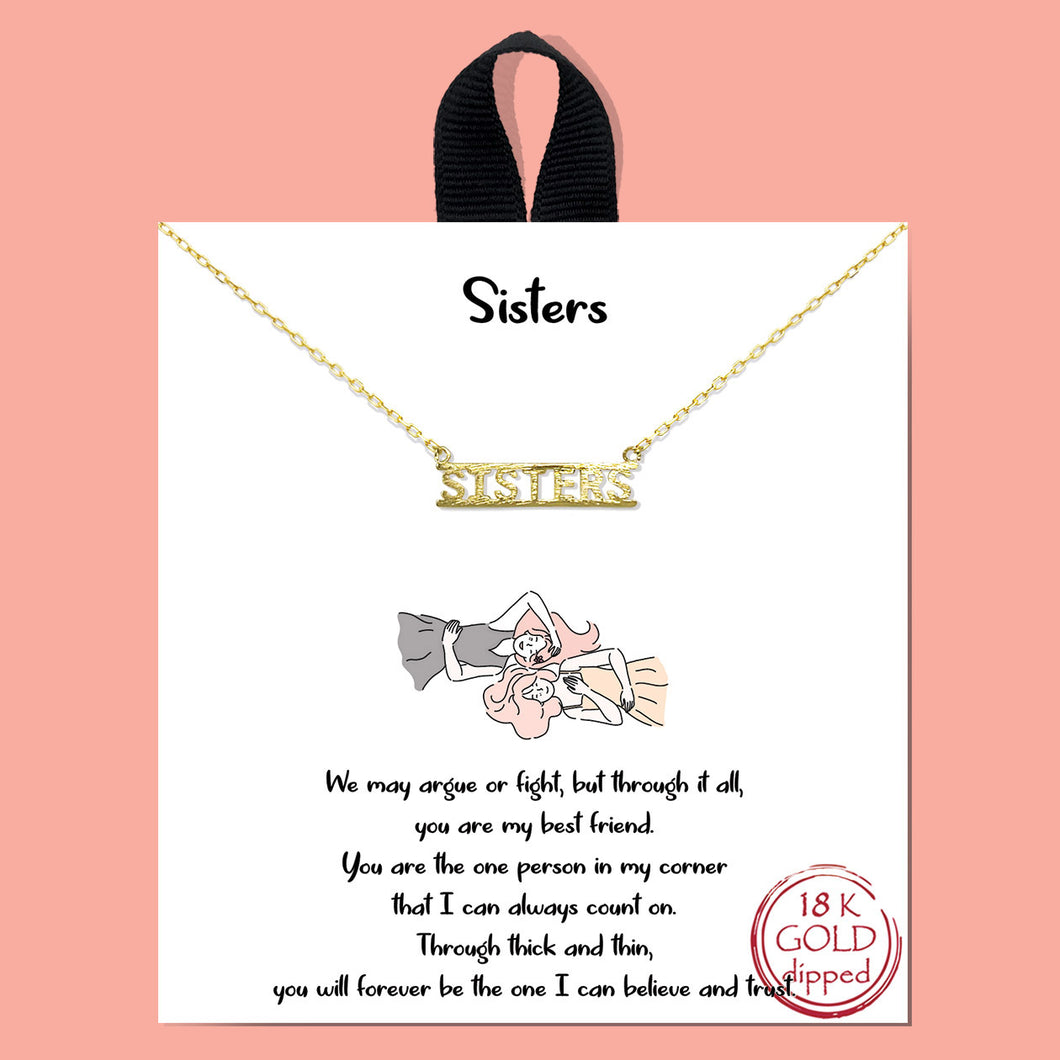 Sisters Gold Inspirational Necklace on Gift Card