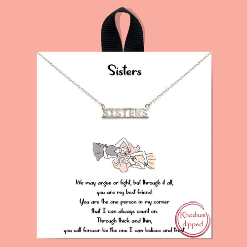 Sisters Silver Inspirational Necklace on Gift Card