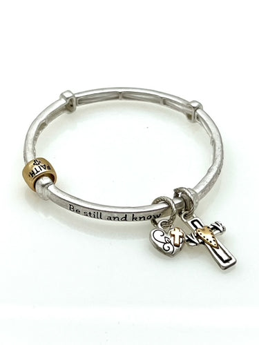 Faith - Be Still and Know - Silver Stretch Inspirational Charm bracelet