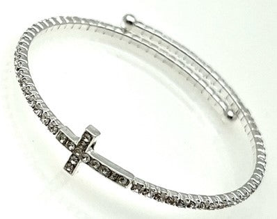 Silver Wrap Cross Bracelet with Crystals