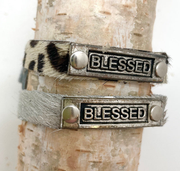 Leather Adjustable Snap Inspirational Bracelet BLESSED