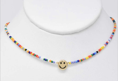 Happy Face Beaded Necklace - Multicolors