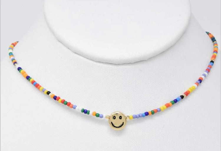 Happy Face Beaded Necklace - Multicolors