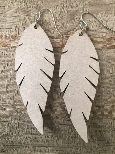 IVORY FAUX LEATHER FEATHER EARRINGS