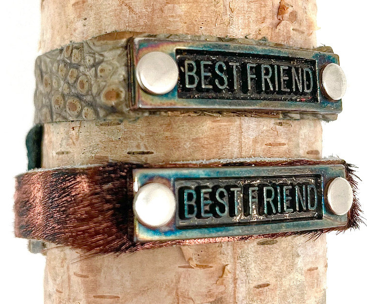 Leather Adjustable Snap Inspirational Bracelet BEST FRIEND