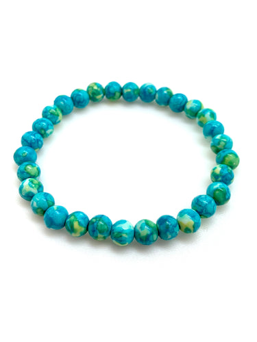 Genuine Stone Bracelet 8mm Bead Size - Blue Green Rain Color