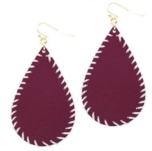 College Football Leather Sport Earrings (drop) Maroon and White