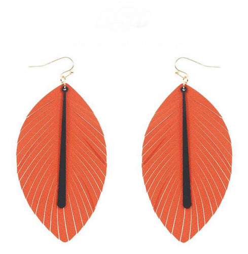 Black and Orange Sport Leather Earrings