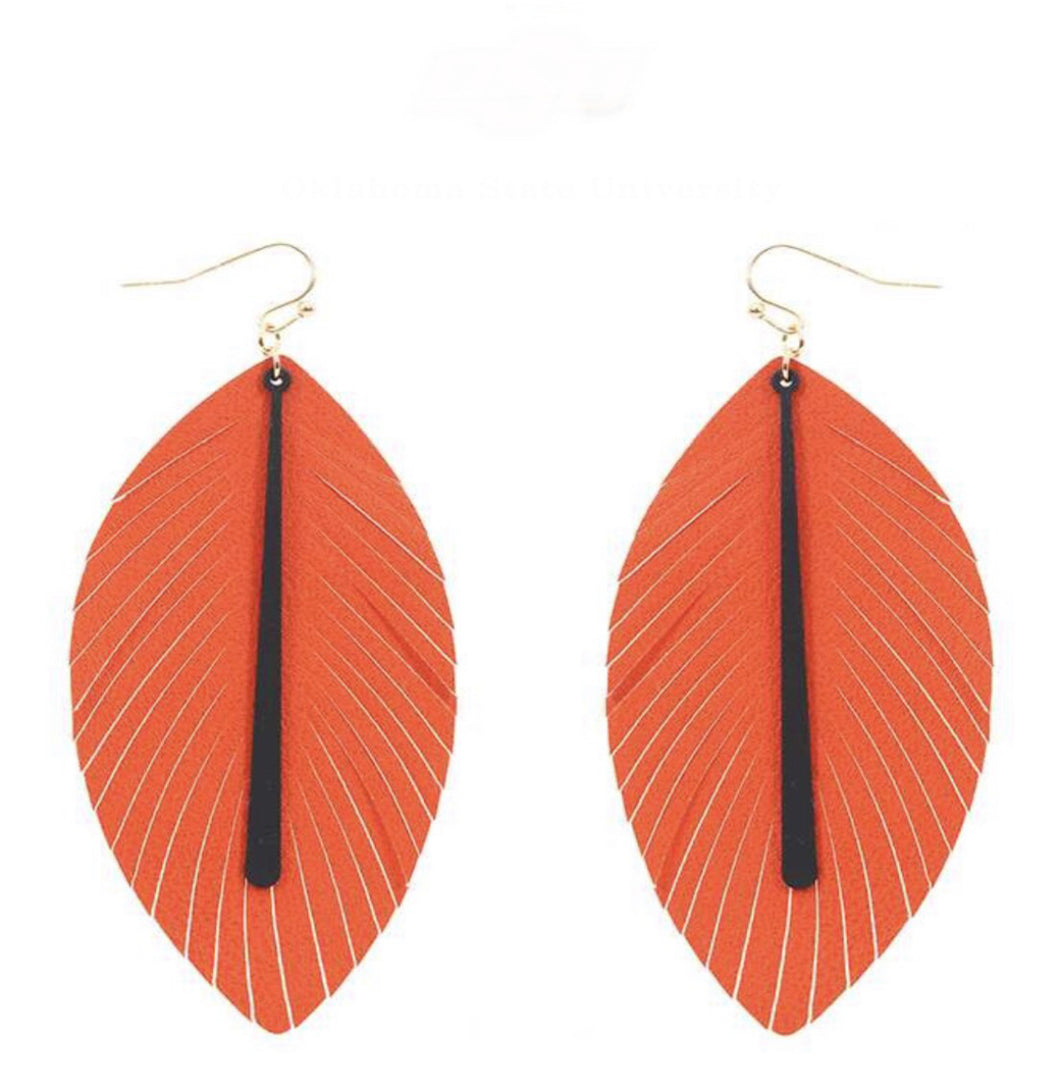 Black and Orange Sport Leather Earrings