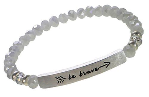 Genuine Crystal White BE BRAVE Stretch Inspirational Bracelet