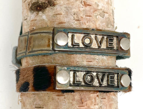 Leather Adjustable Snap Inspirational Bracelet LOVE