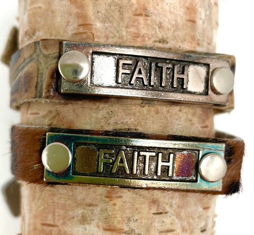 Leather Adjustable Snap Inspirational Bracelet FAITH