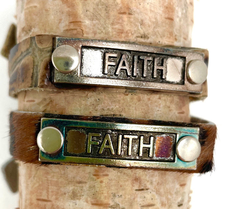 Leather Adjustable Snap Inspirational Bracelet FAITH