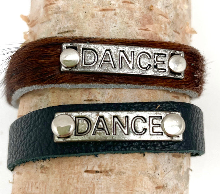 Leather Adjustable Snap Inspirational Bracelet DANCE