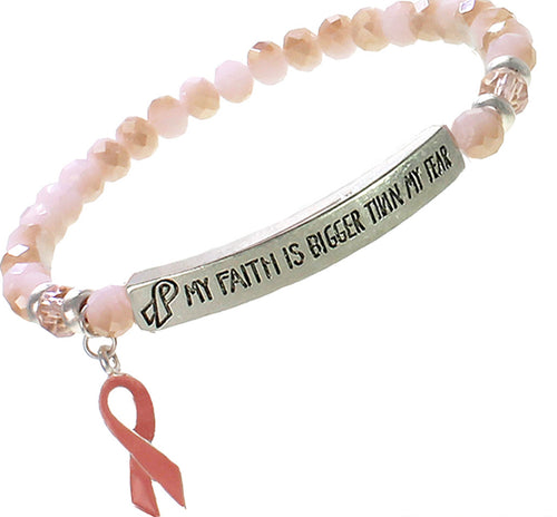 Inspirational Crystal Bracelets MY FAITH IS BIGGER THAN MY FEAR pink ribbon