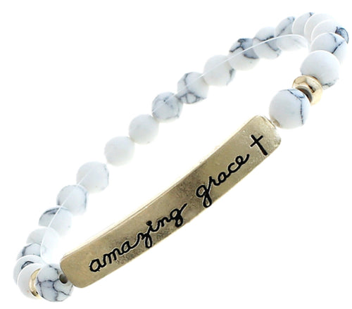 AMAZING GRACE Natural Stone Inspirational Bracelet White howlite