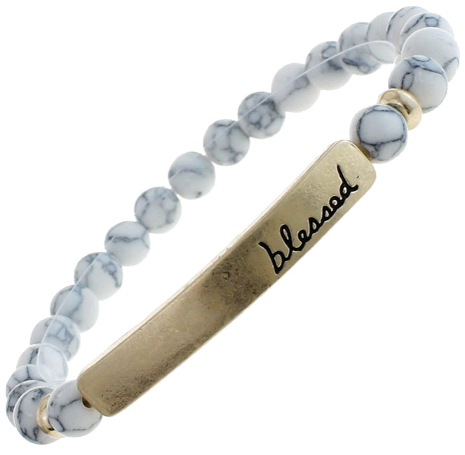 BLESSED Natural Stone Inspirational Bracelet White Howlite