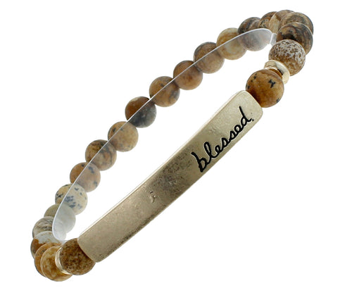 BLESSED Natural Stone Inspirational Bracelet Picture Jasper