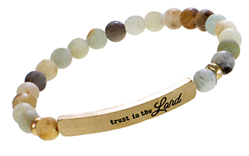 TRUST IN THE LORD Natural Stone Inspirational Bracelet Amazonite