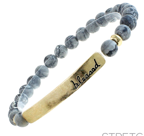 BLESSED Natural Stone Inspirational Bracelet Larvikite