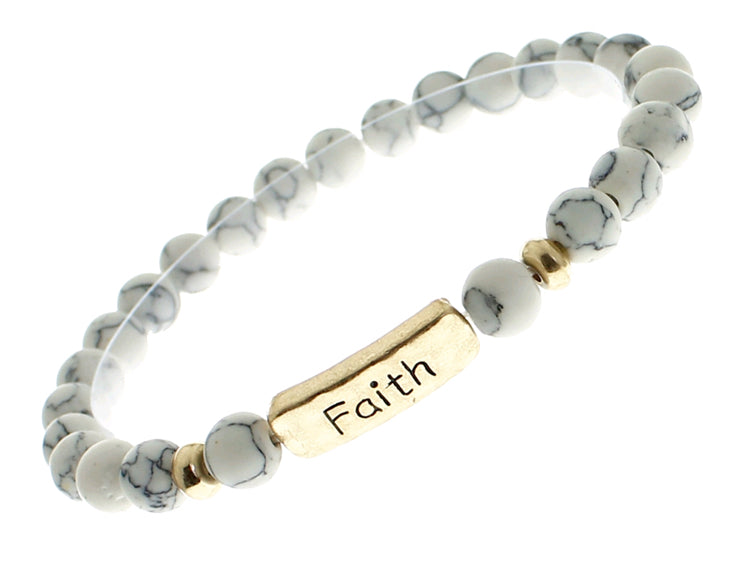 FAITH Natural Stone Inspirational Bracelet White Howlite