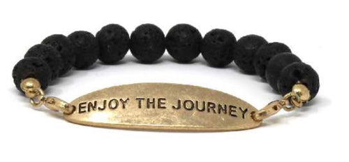 ENJOY THE JOURNEY - Natural Lava Stone Inspirational Bracelet Onyx