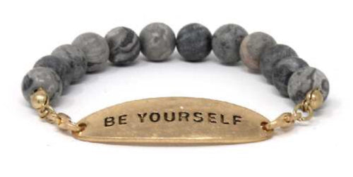 BE YOURSELF - Natural Stone Inspirational Bracelet Larvikite