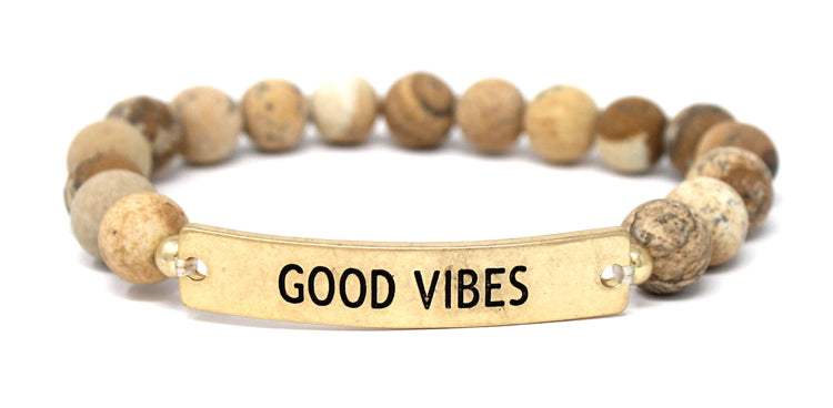 GOOD VIBES - Natural Stone Inspirational Bracelet Picture Jasper