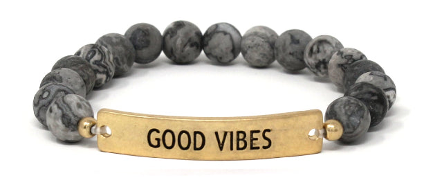 GOOD VIBES - Natural Stone Inspirational Bracelet Larvikite