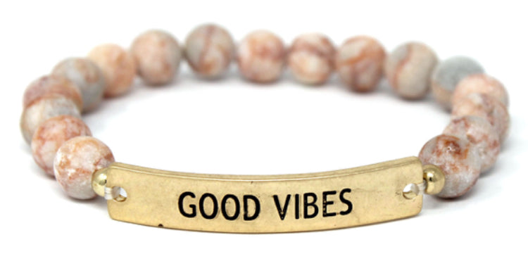 GOOD VIBES - Natural Stone Inspirational Bracelet Rondelle Jasper