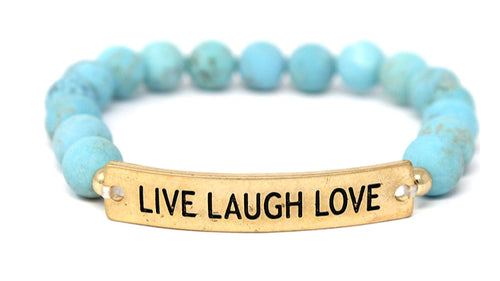 LIVE LAUGH LOVE - Natural Stone Inspirational Bracelet Turquoise