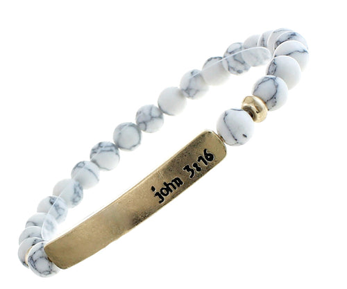 JOHN 3:16 - Natural Stone Inspirational Scripture Bracelet White Howlite