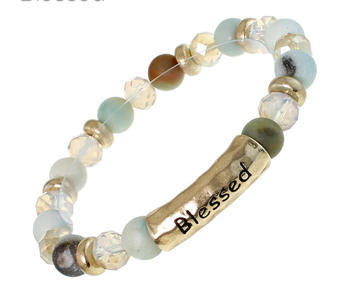 BLESSED - Natural Stone Inspirational Bracelet Amazonite