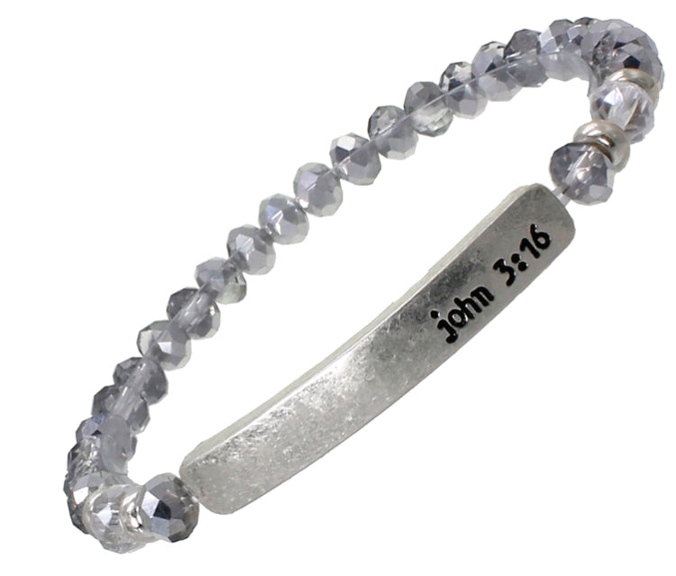 JOHN 3:16 - Gray Crystal Inspirational Scripture Bracelet