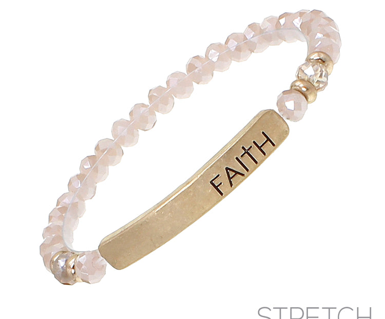 FAITH - Beige Crystal Inspirational Bracelet