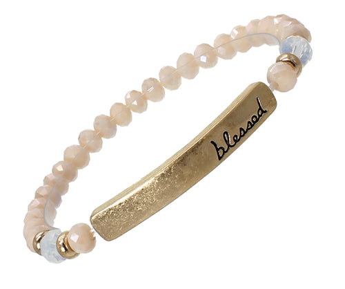 BLESSED - Beige Crystal Inspirational Bracelet