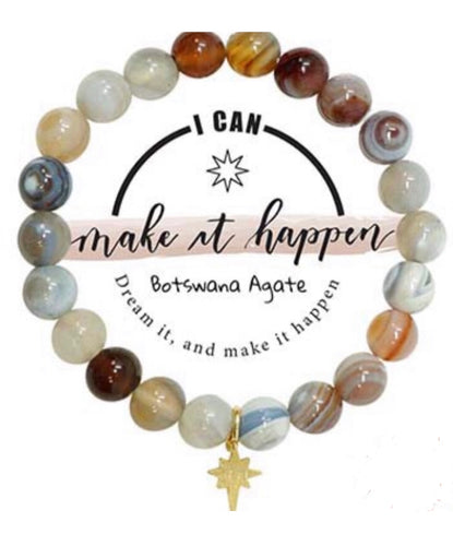 Make It Happen Starburst Charm Semi-Precious Stone Stretch Inspirational Bracelet Make it Happen