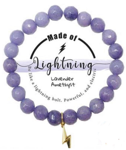 Lightening Charm Semi-Precious Lavender Amethyst Stone Stretch Inspirational Bracelet