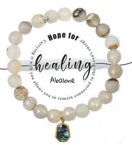 Abalone Healing Charm Semi-Precious Stone Stretch Inspirational Bracelet