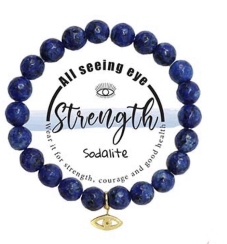 Strength Eye Charm Semi-Precious Sodalite Stone Stretch Inspirational Bracelet