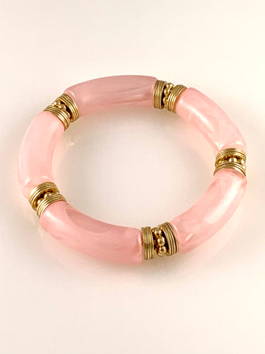 Marbled beaded stretch bracelet - Light Pink